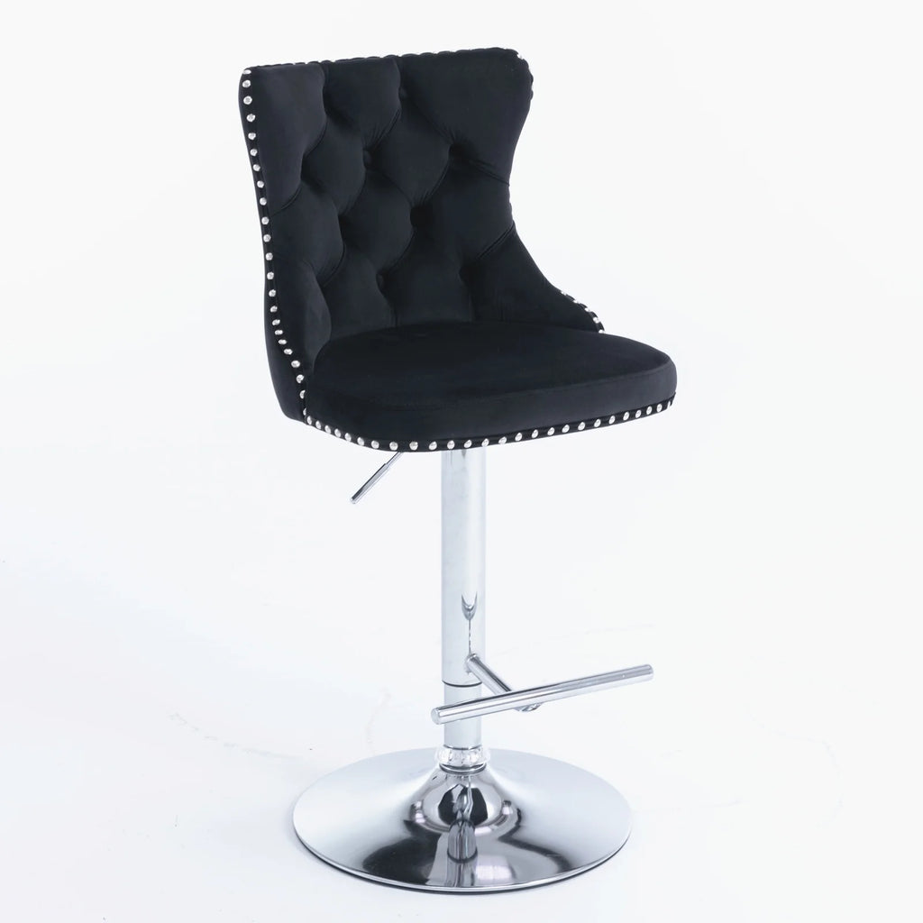 Swivel Velvet Barstools with Backs, Set of 2, Black V26831