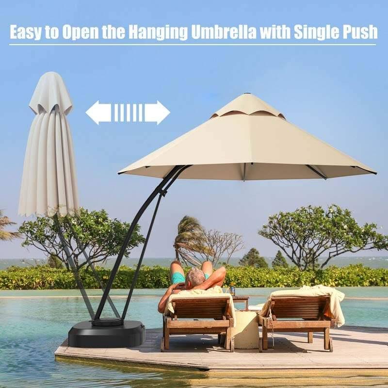 Blue 11 Feet Outdoor Cantilever Hanging Umbrella with Base and Wheels P331033