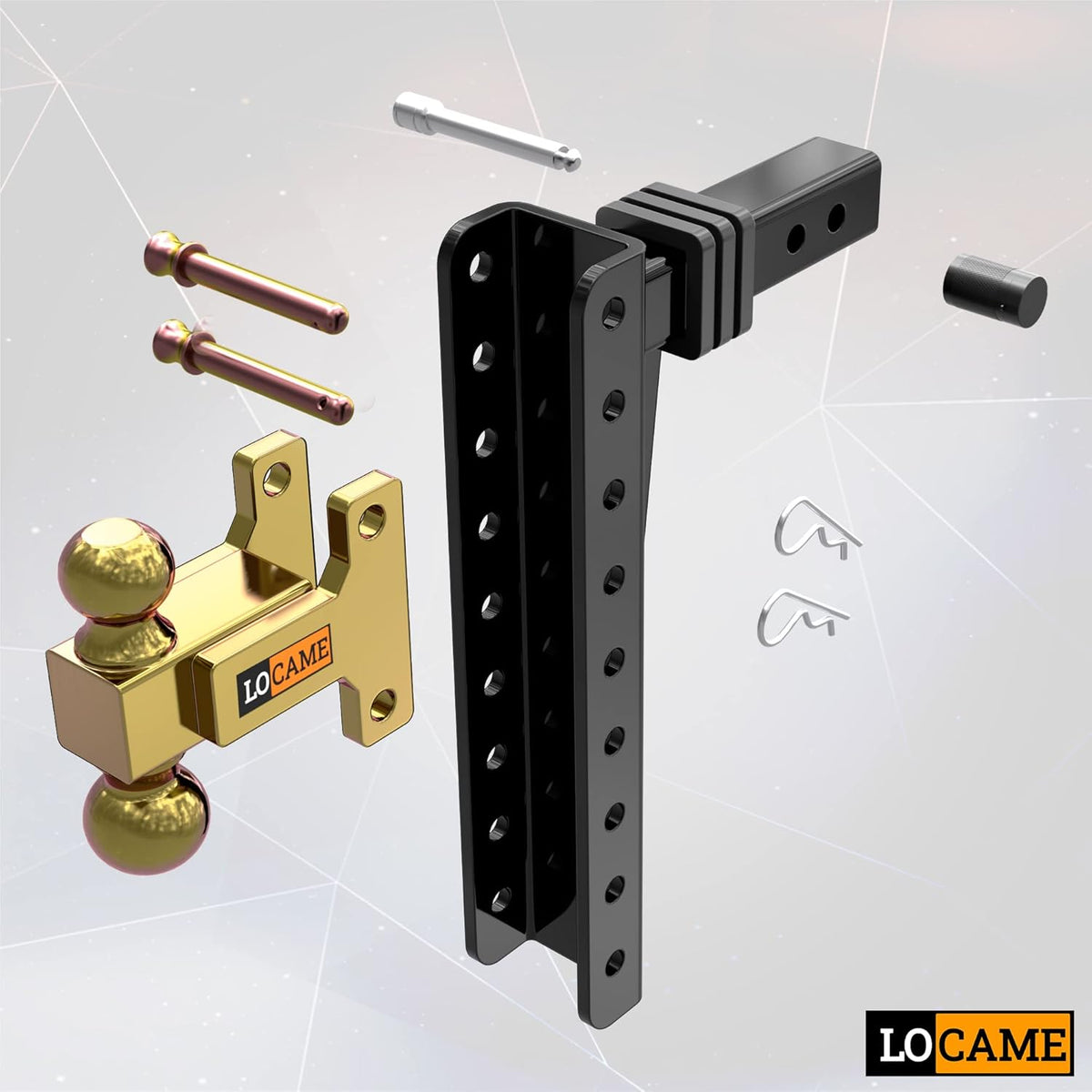 Adjustable Trailer Hitch, 2-Inch Receiver, 13-Inch Drop/Rise, 21000 LBS GTW, Double Pins, Solid Ball Mount P6947