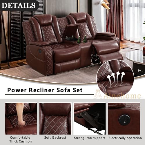 Brown Leather Power Recliner Sofa Set F6926