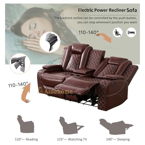 Brown Leather Power Recliner Sofa Set F6926