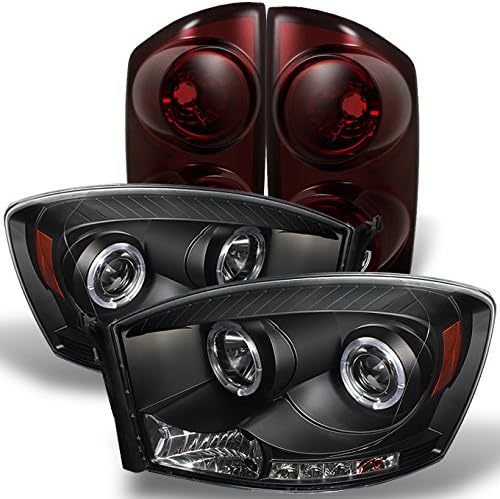 Black Dual Halo Projector LED Headlights and Dark Red Tail Lights X794