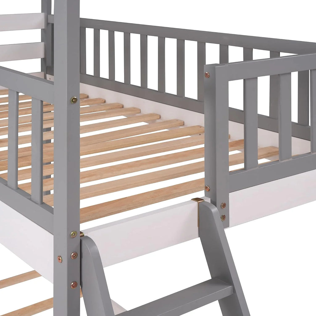 Gray Wood Kids Bunk Bed with Ladder D4662