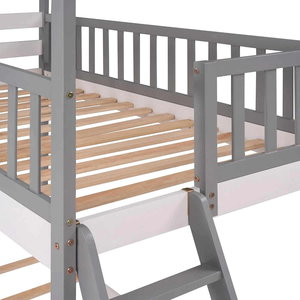 Gray Wood Kids Bunk Bed with Ladder D4662
