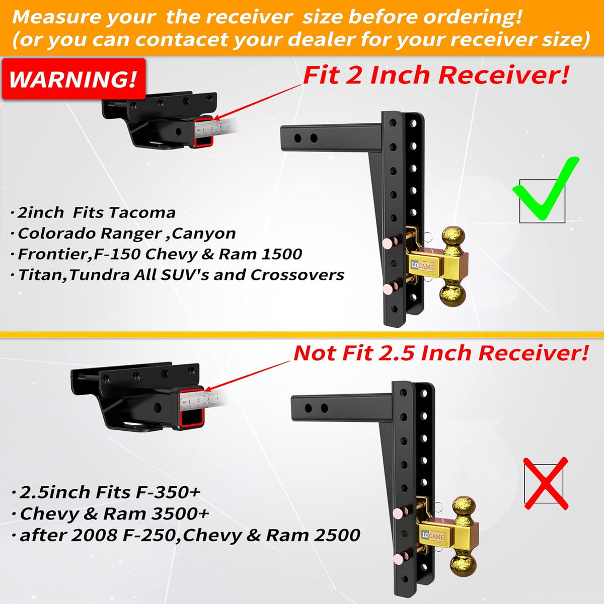 Adjustable Trailer Hitch, 2-Inch Receiver, 13-Inch Drop/Rise, 21000 LBS GTW, Double Pins, Solid Ball Mount P6947