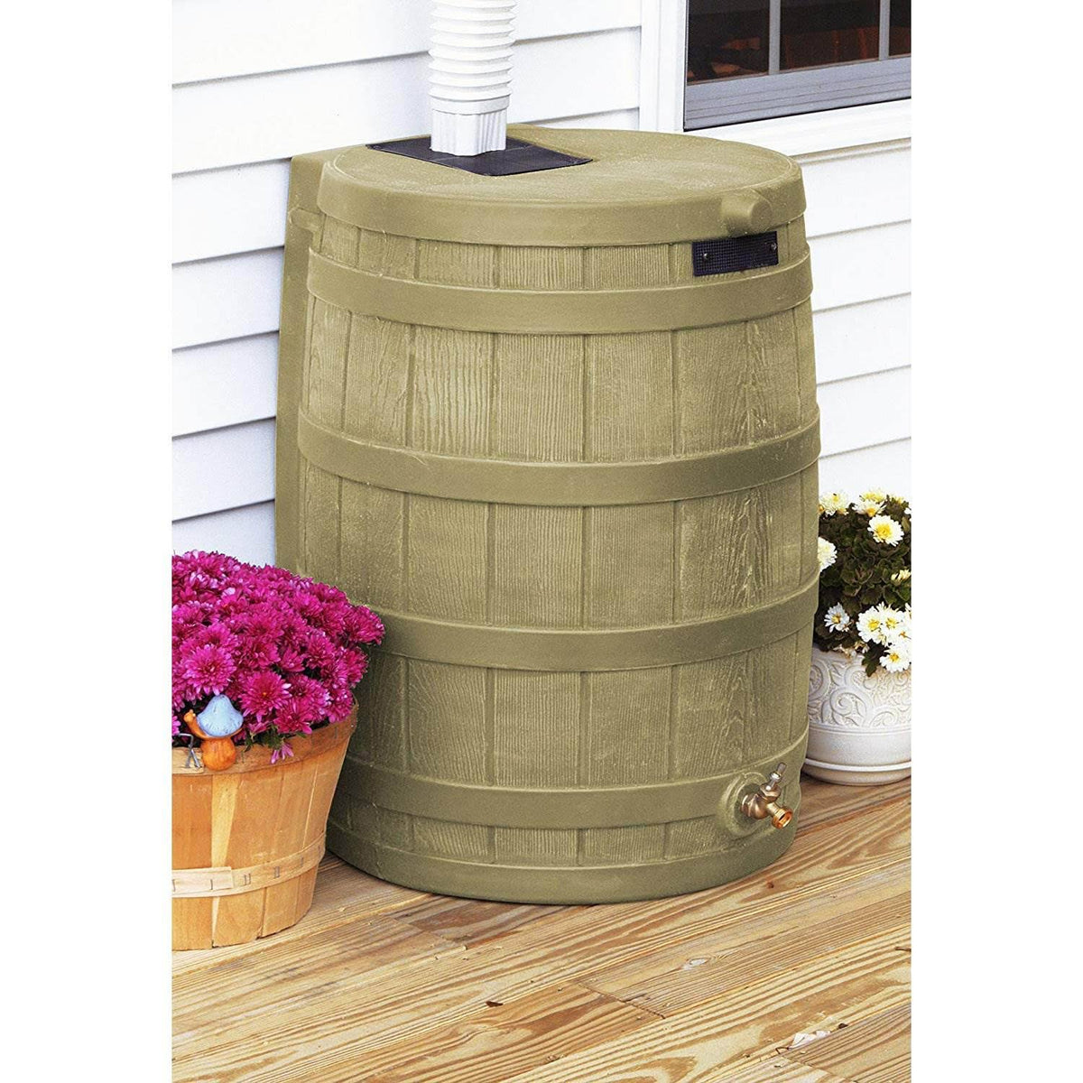 50 Gallon Rain Barrel Water Collector, Khaki (2 Pack) H4865