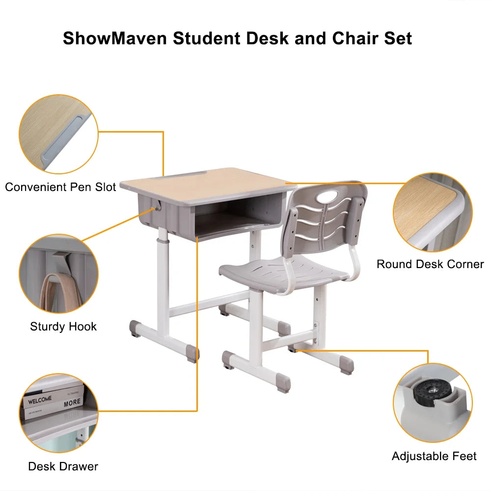 Height Adjustable Children's Desk and Chair Combo with Drawer Q315355