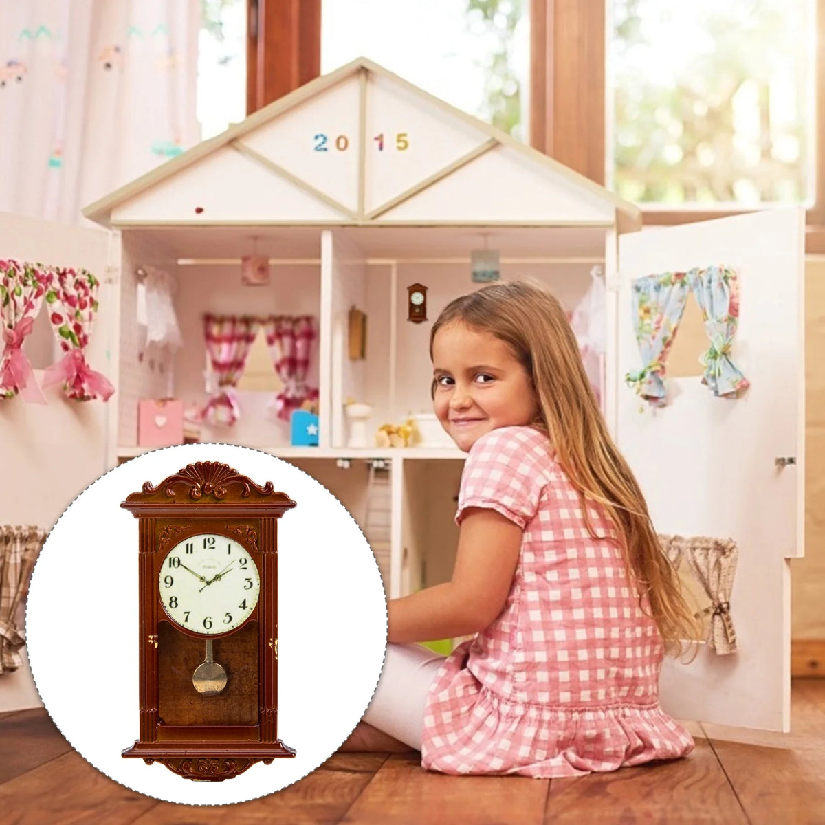 Metal Dollhouse Hanging Clock Toy Doll Furniture Z1367