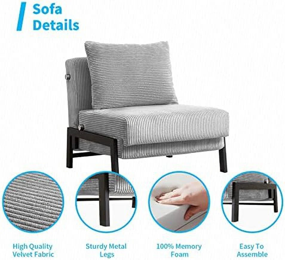 Light Grey Velvet Convertible Futon Sofa Bed P30931