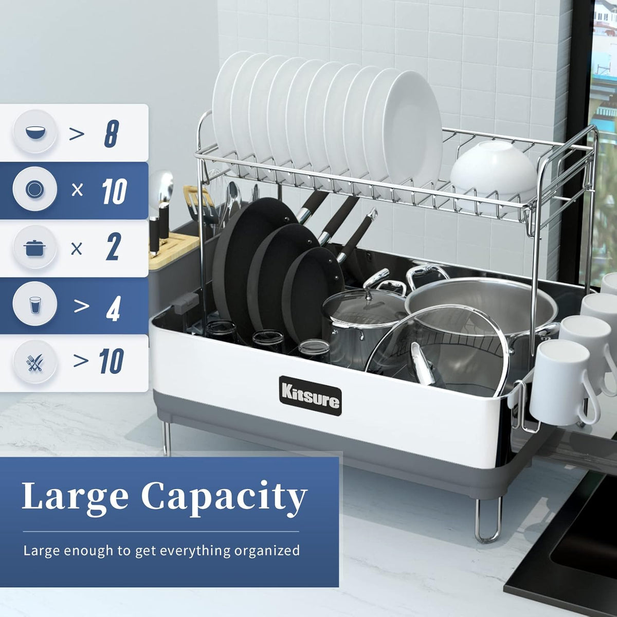 2-Tier Dish Drying Rack with Drainboard B323