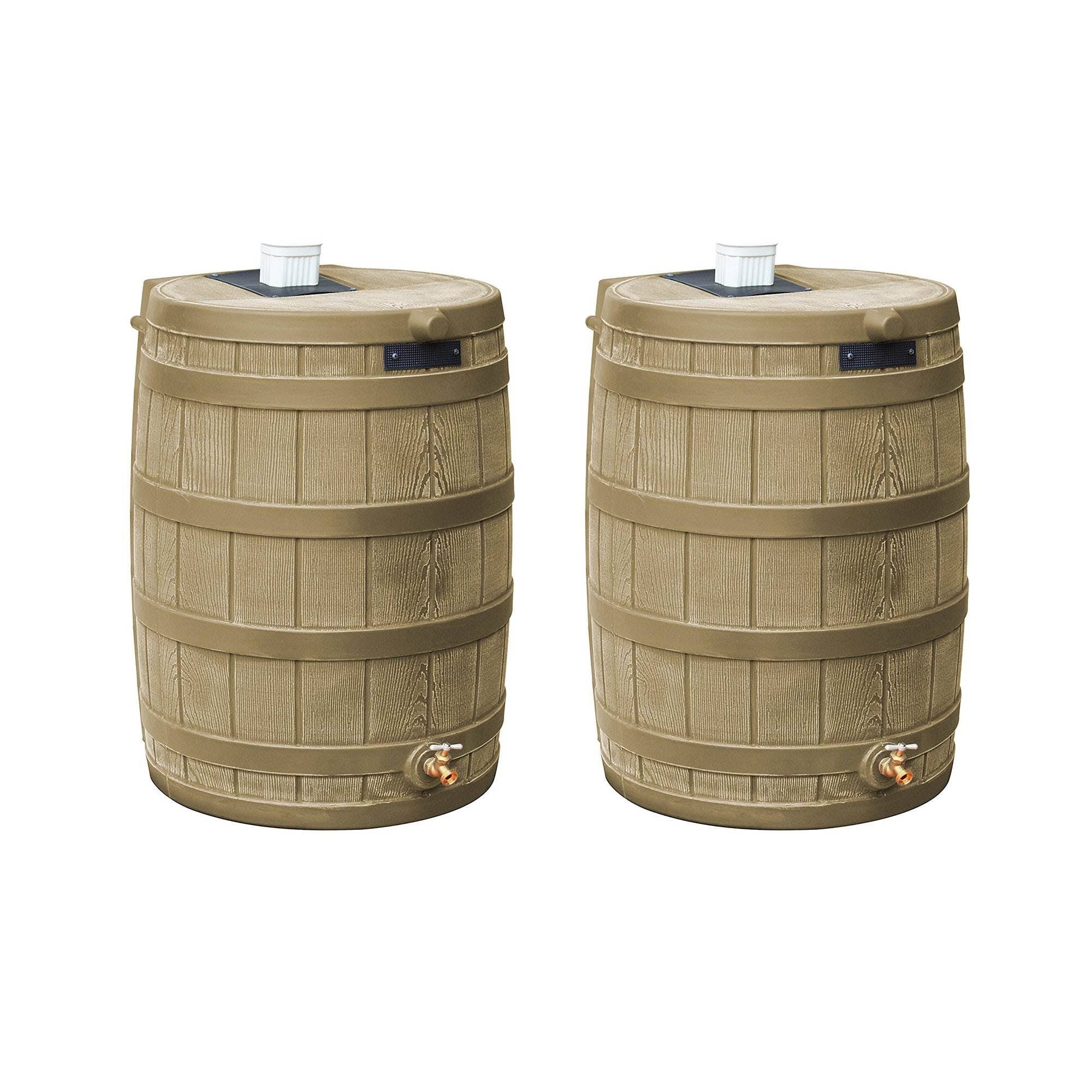 50 Gallon Rain Barrel Water Collector, Khaki (2 Pack) H4865
