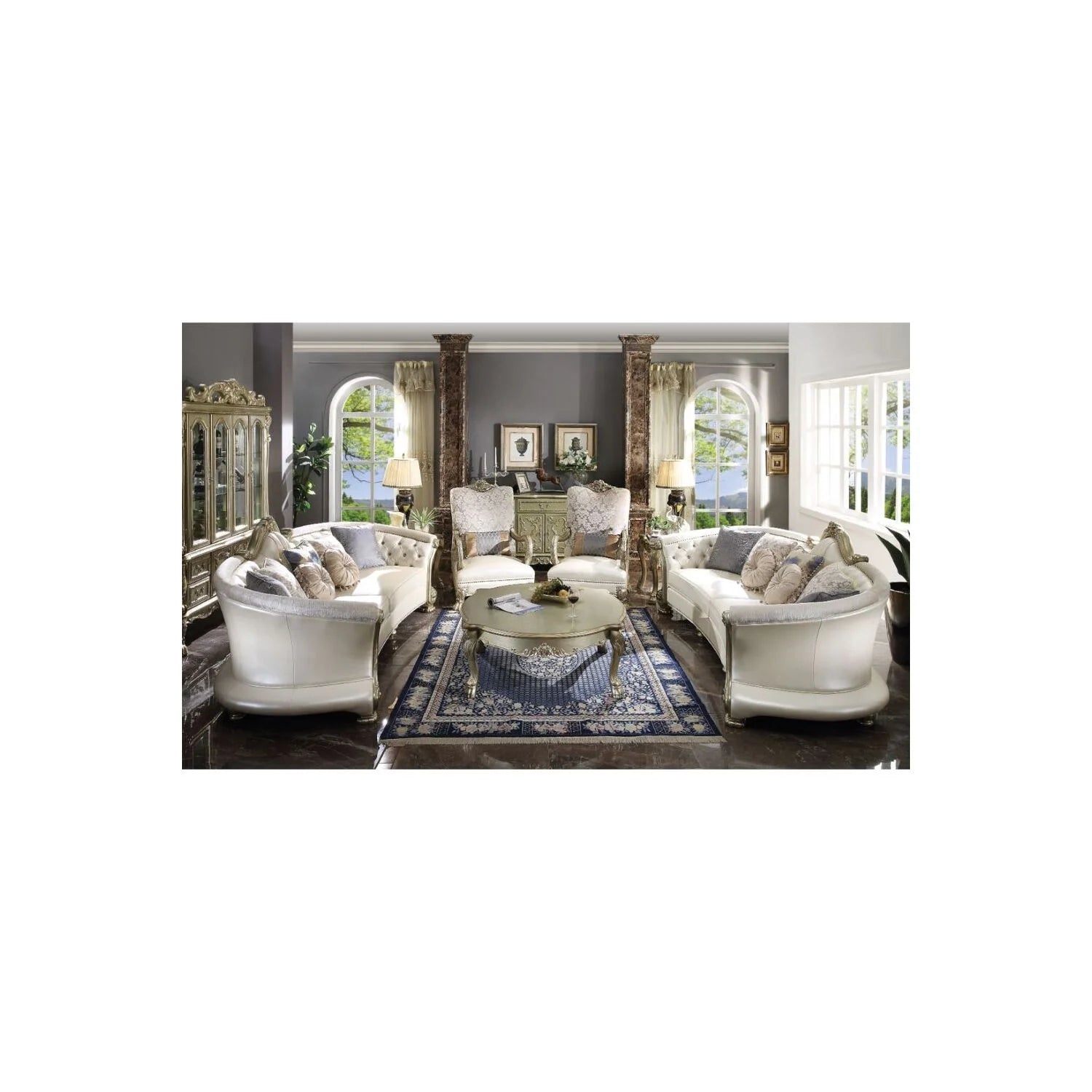 Bone PU Sofa with 7 Pillows B619094