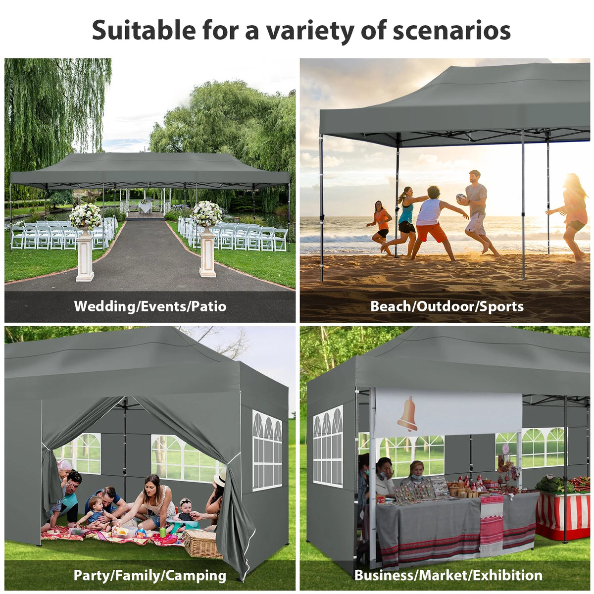 10'x30' Heavy Duty Pop Up Canopy Tent with 8 Removable Sidewalls, Grey K74495
