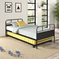 Metal Daybed Platform Bed Frame with Trundle Built-in Casters R330146