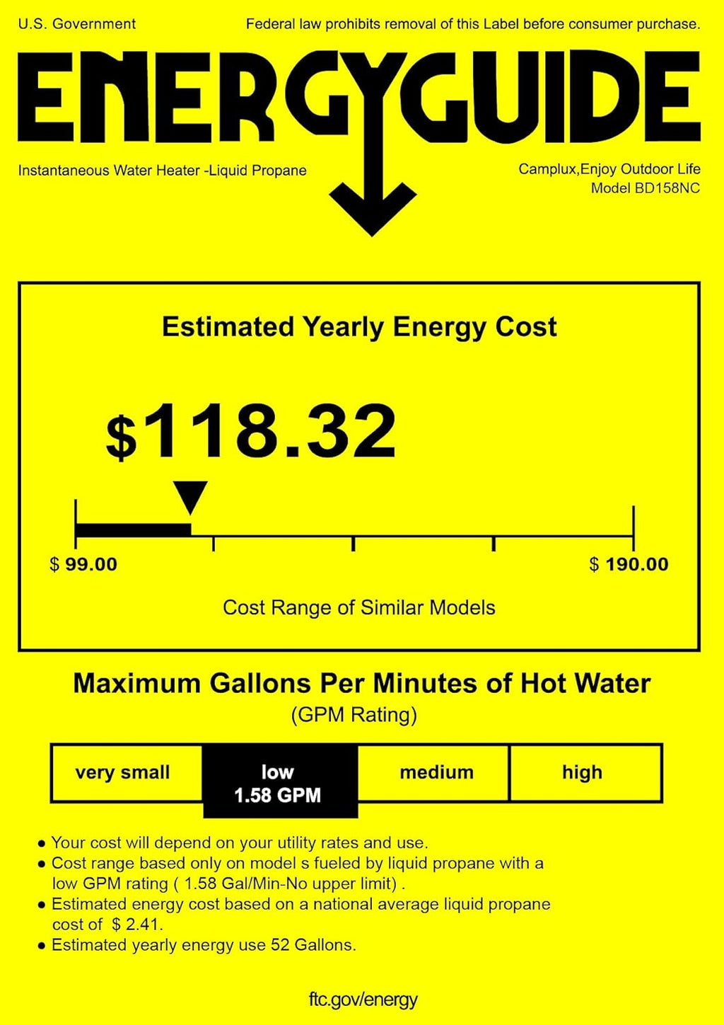 1.58 GPM Outdoor Propane Water Heater with S/S Rain Cap Z243