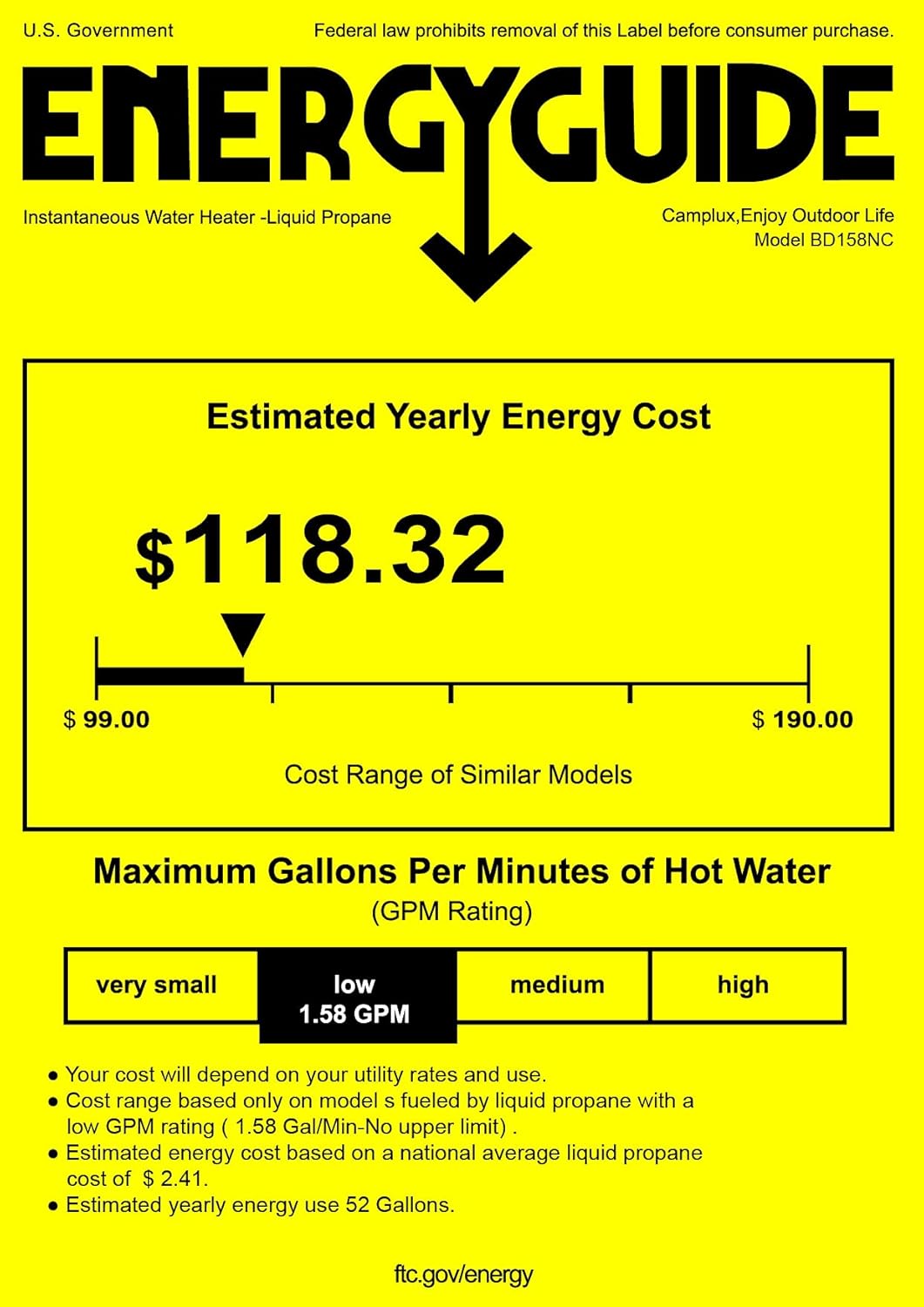 1.58 GPM Outdoor Propane Water Heater with S/S Rain Cap Z243