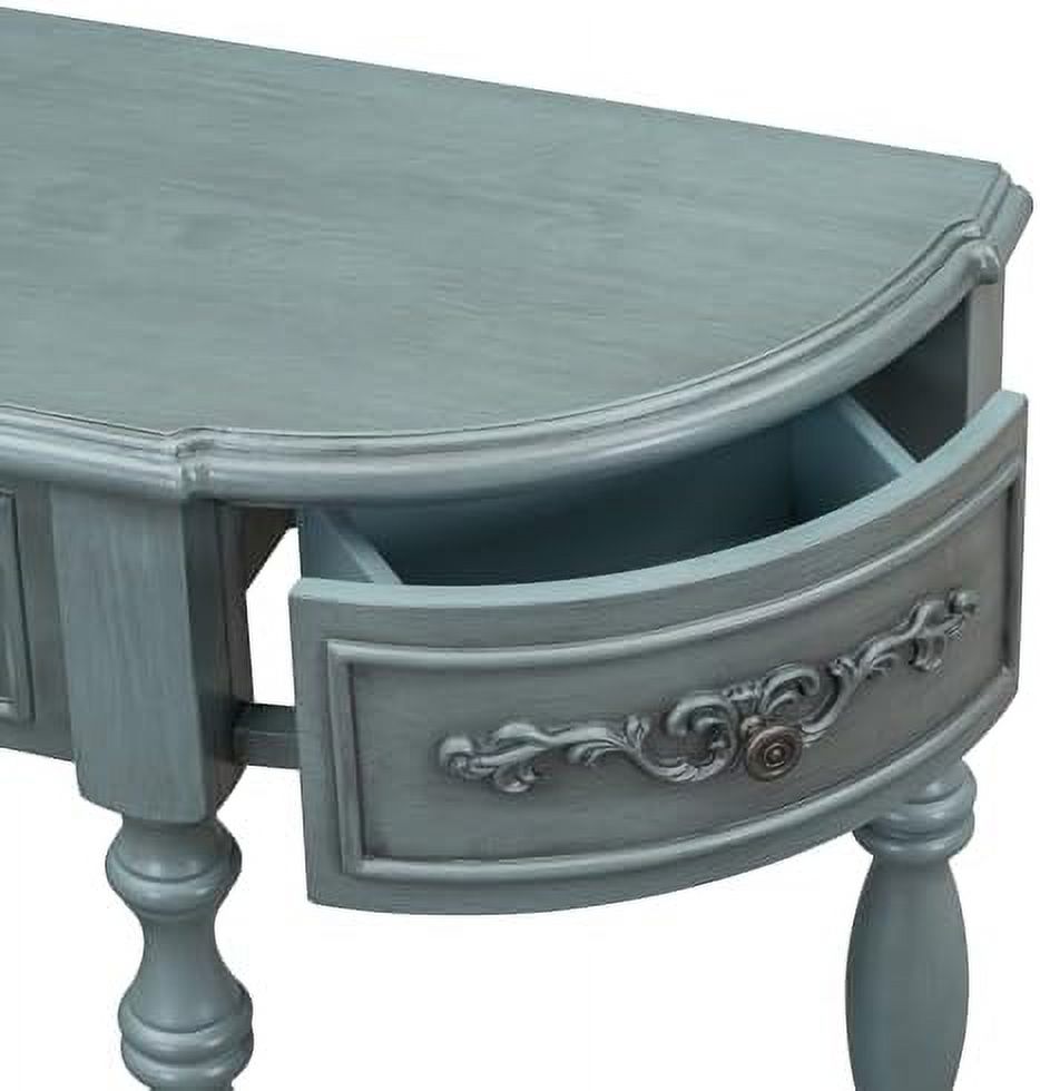 Espresso Curved Console Table with 2 Top Drawers and Solid Wooden Frame A9284