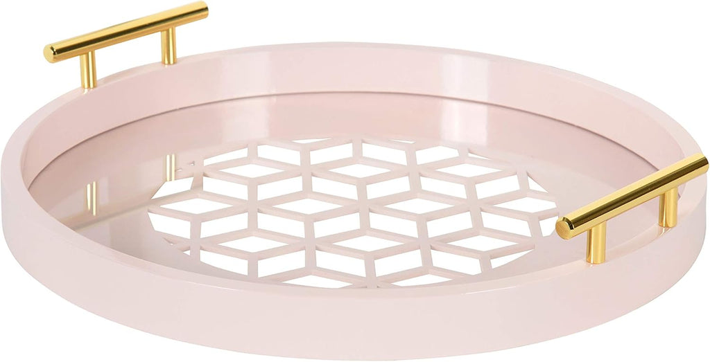 Navy and Gold Round Decorative Tray with Metal Handles M502235
