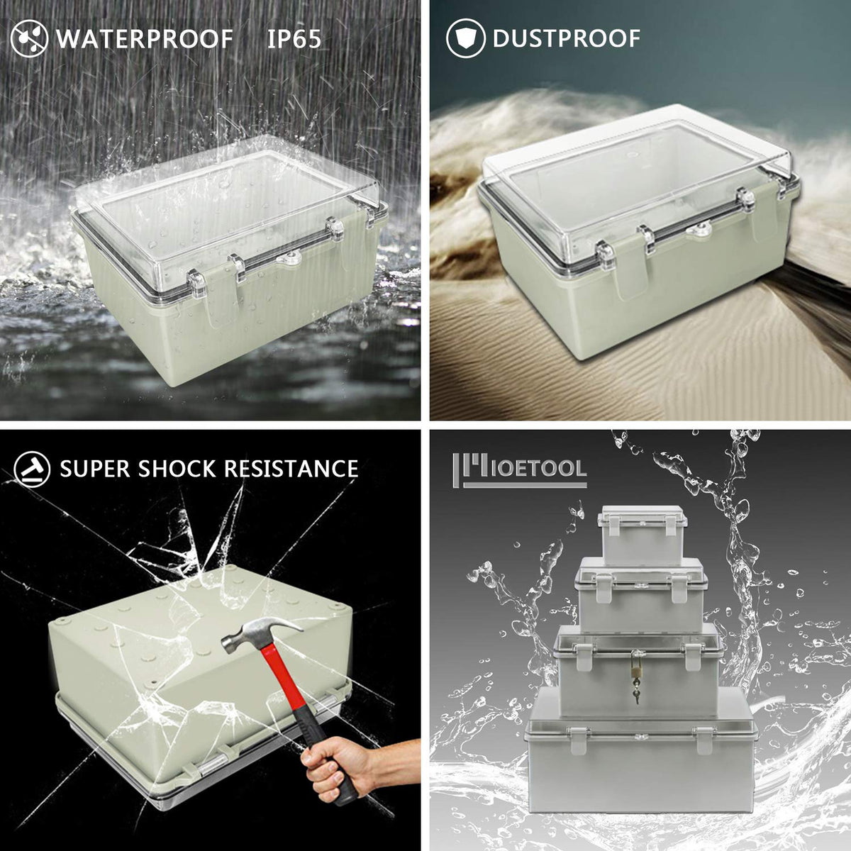 Gray ABS Plastic IP65 Junction Box with Clear Cover 8.7 x 6.7 x 4.3inch S17634