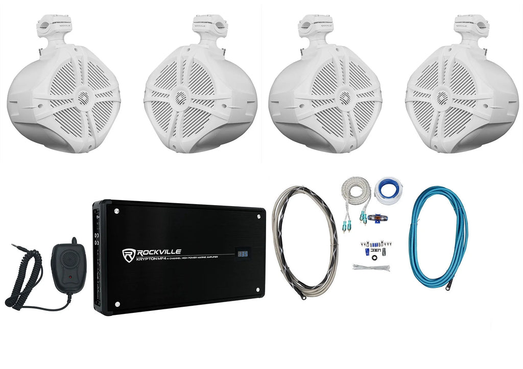 8" Wakeboard Marine Speakers with 4 Channel Amplifier and Amp Kit W787