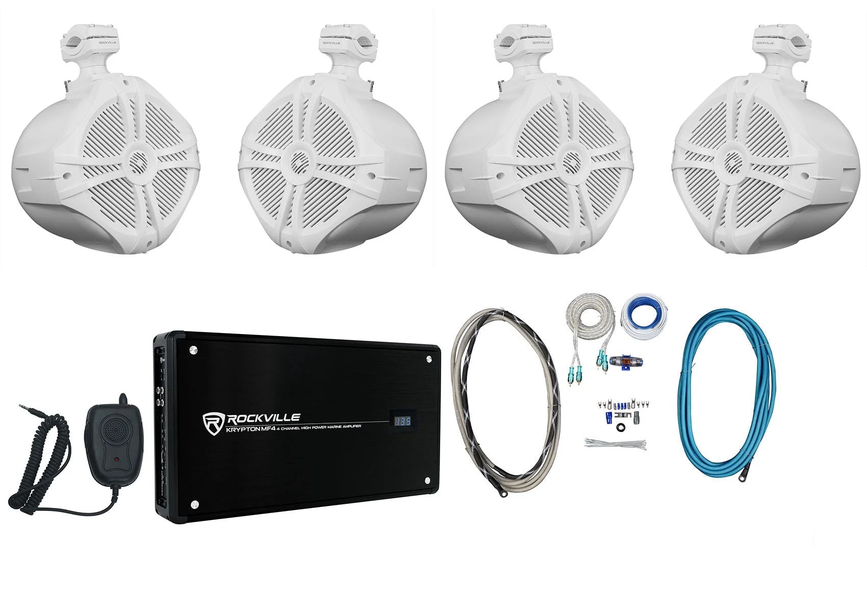 8" Wakeboard Marine Speakers with 4 Channel Amplifier and Amp Kit W787