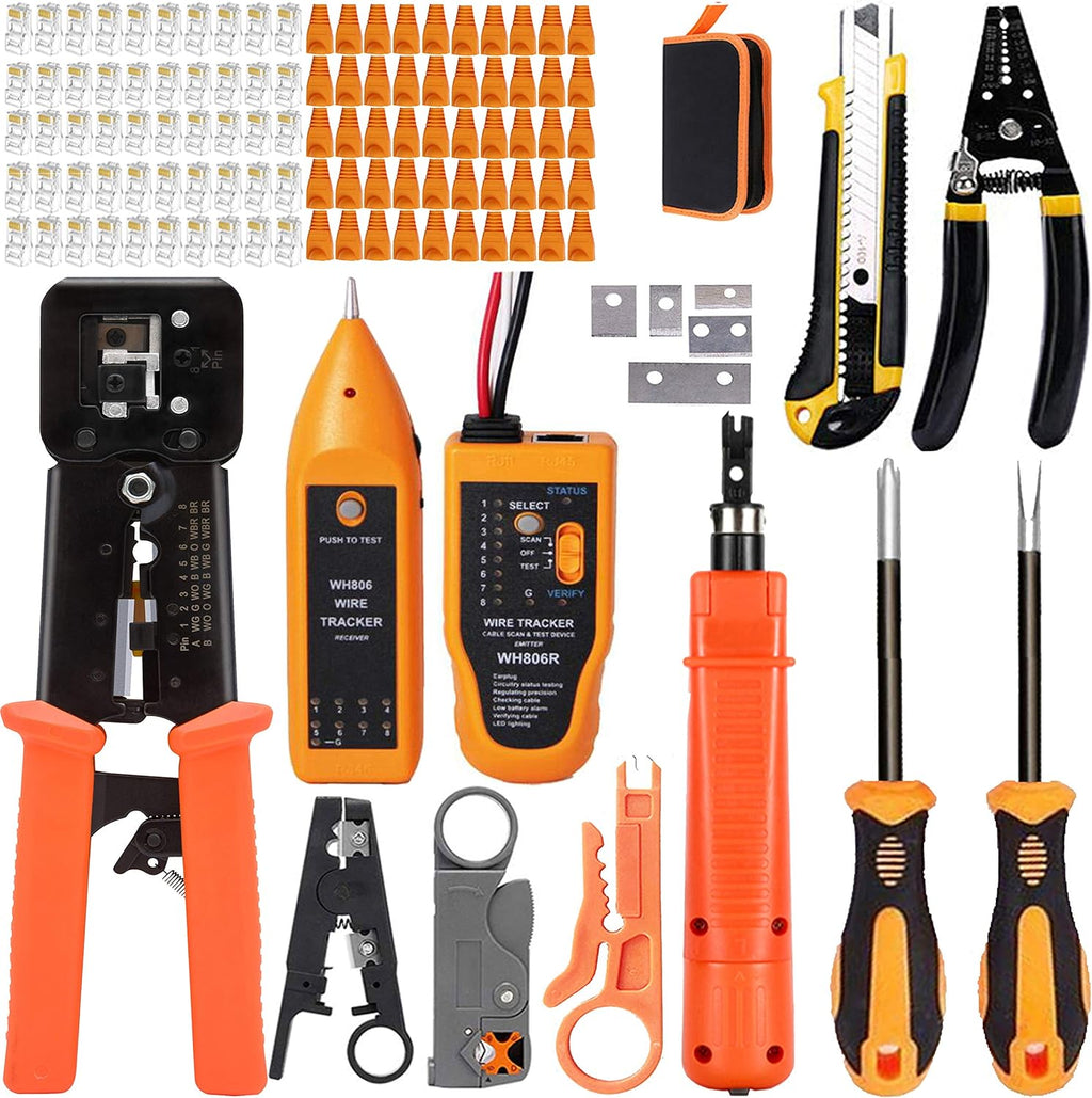 RJ45 Crimping Tool Kit, Lan Cable Tester, Wire Crimper Connector Stripper Cutter, Black, Pack of 2 G441839