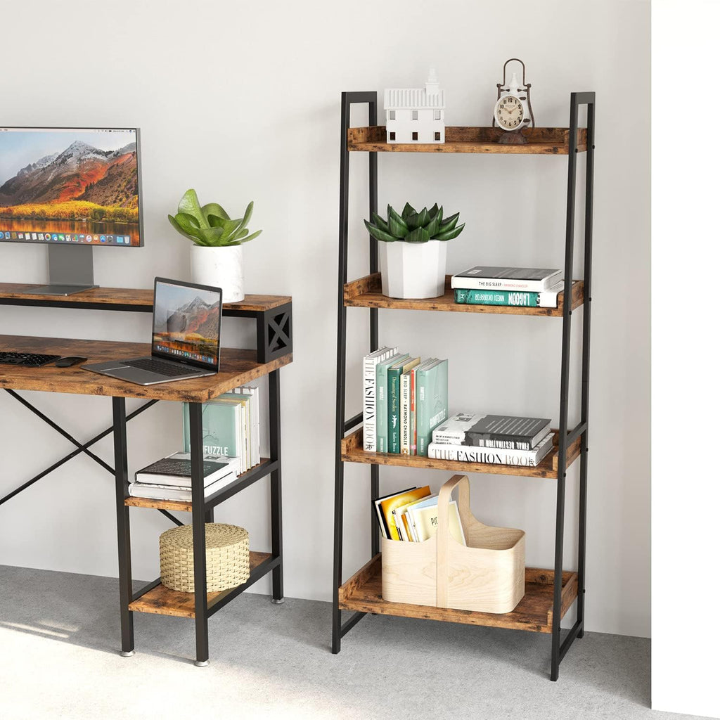 Industrial Bookshelf 4-Tier Ladder Shelf with Metal Frame S24107
