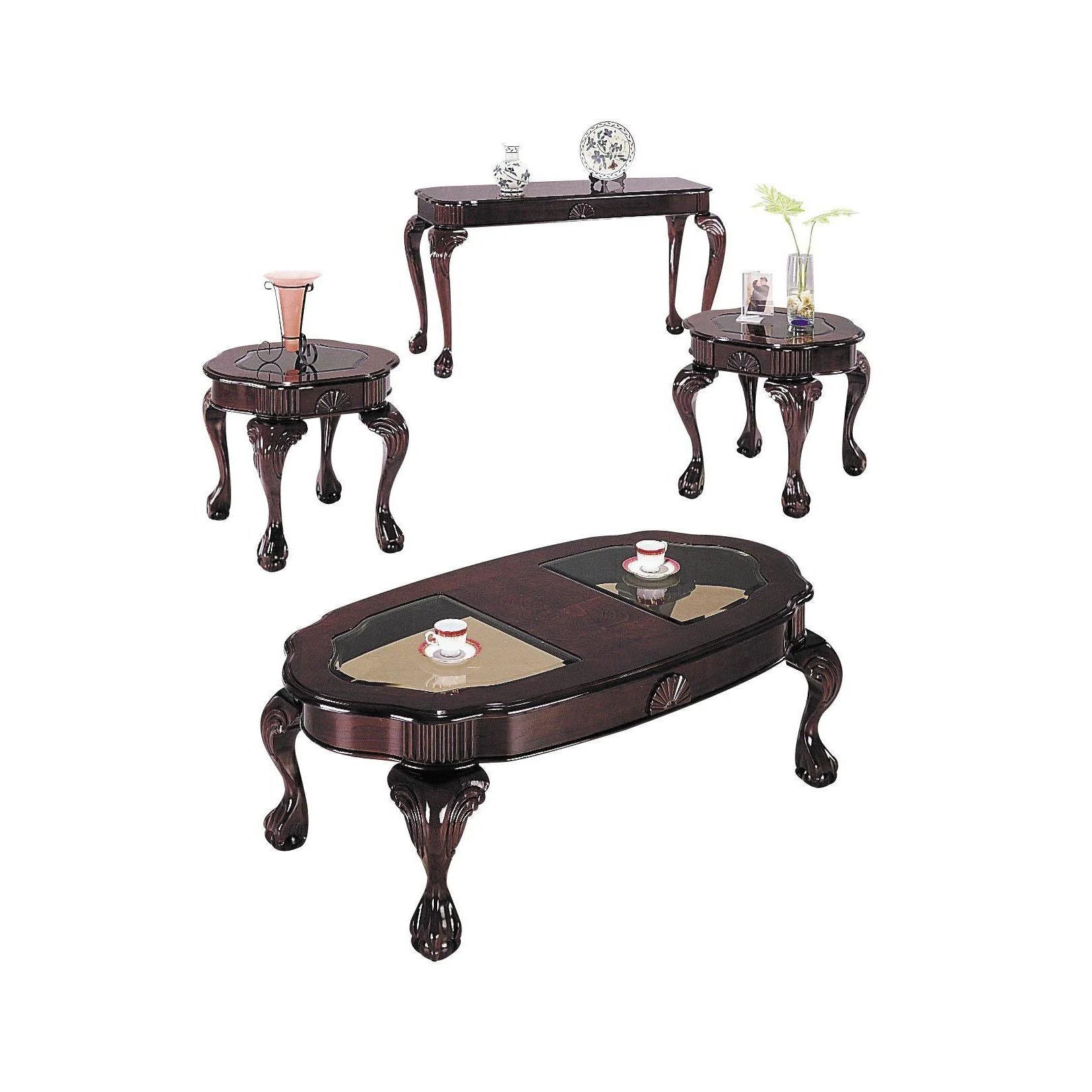 Cherry Glass 3-Piece Coffee End Table Set M9046