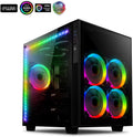 Black Dual Chamber Tempered Glass EATX / ATX PC Computer Case with 5 RGB PWM Fans U45919