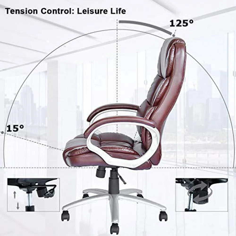 Brown PU Leather Ergonomic High Back Office Chair with Lumbar Support Q807285
