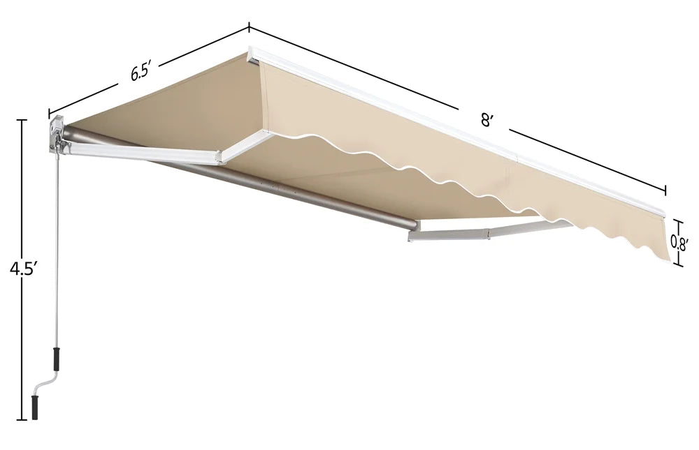 Beige Retractable Patio Sun Shade Awning with Hand Crank C832344