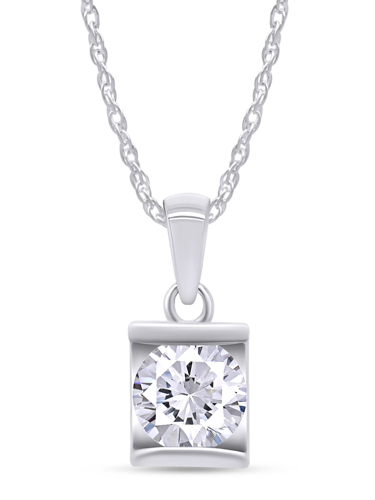14K Solid White Gold 1ct Lab Created Moissanite Solitaire Pendant Necklace I807