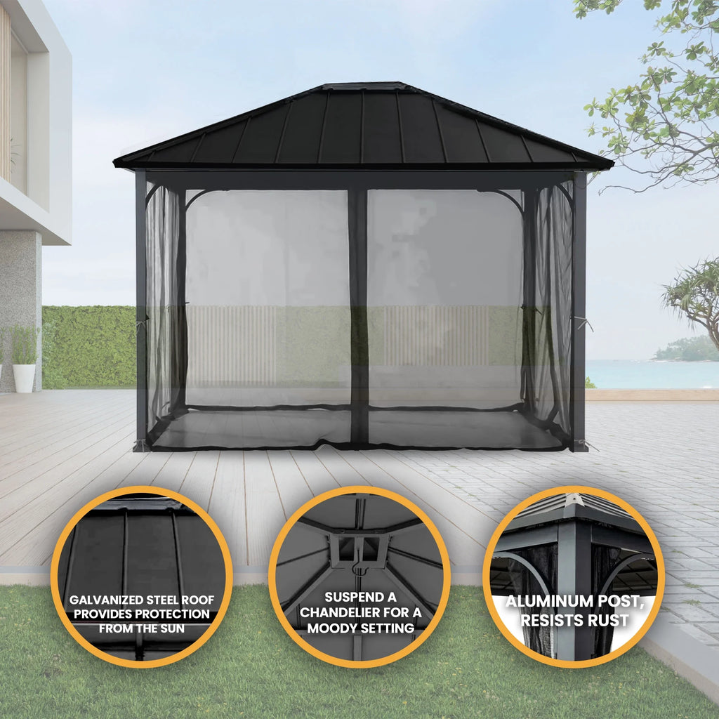 11 x 13 Foot Screened Gazebo Canopy Pergola Tent U65947