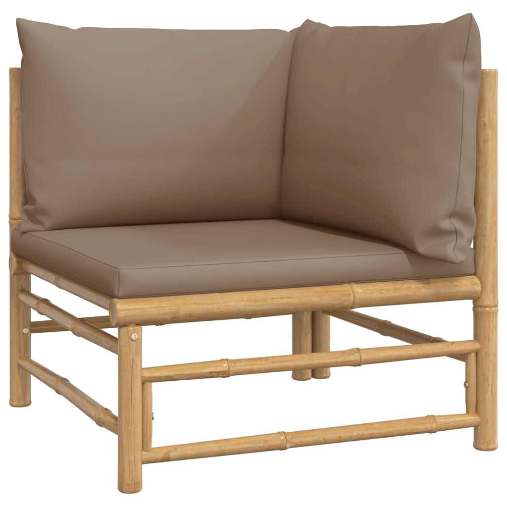 Bamboo Patio Corner Sofa with Taupe Cushions E40207
