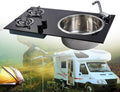 Gas Camping Stove 2 Burners with Tempered Glass Lids and Sink Comb M53248
