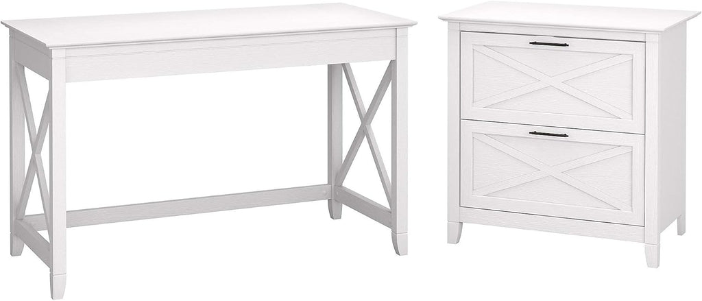 54W Computer Desk with Storage and 2 Drawer Lateral File Cabinet, Pure White Oak Y618