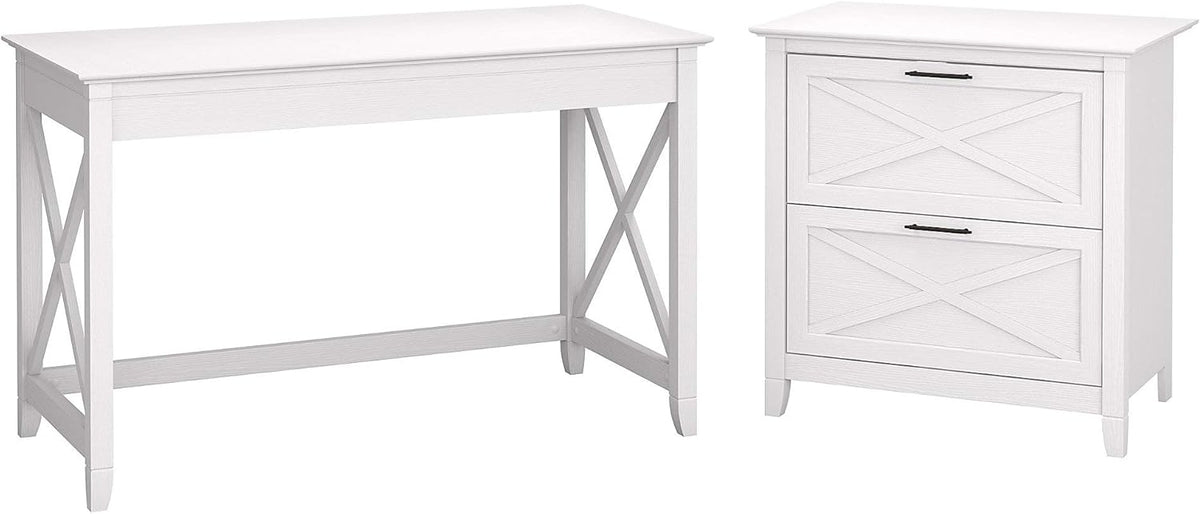 54W Computer Desk with Storage and 2 Drawer Lateral File Cabinet, Pure White Oak Y618