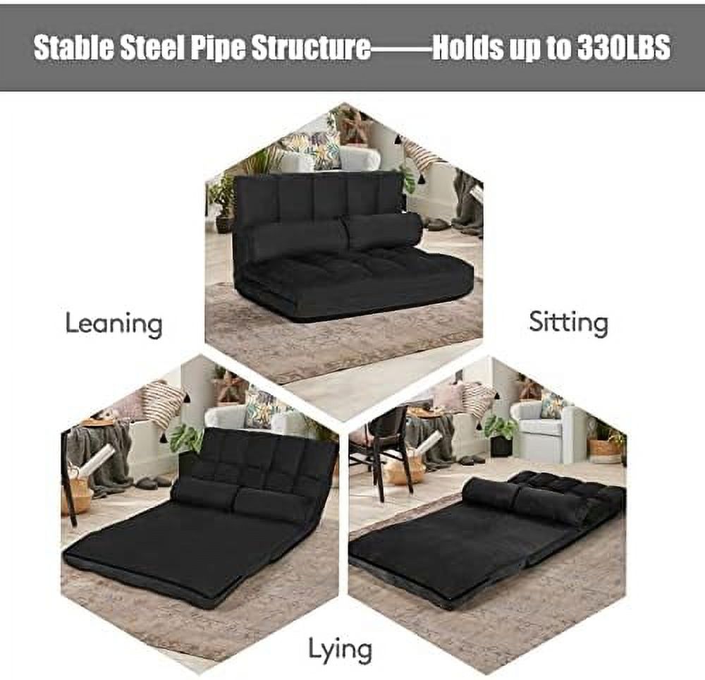 Adjustable Floor Sofa Sleeper Bed with 2 Pillows (Blue) P509080