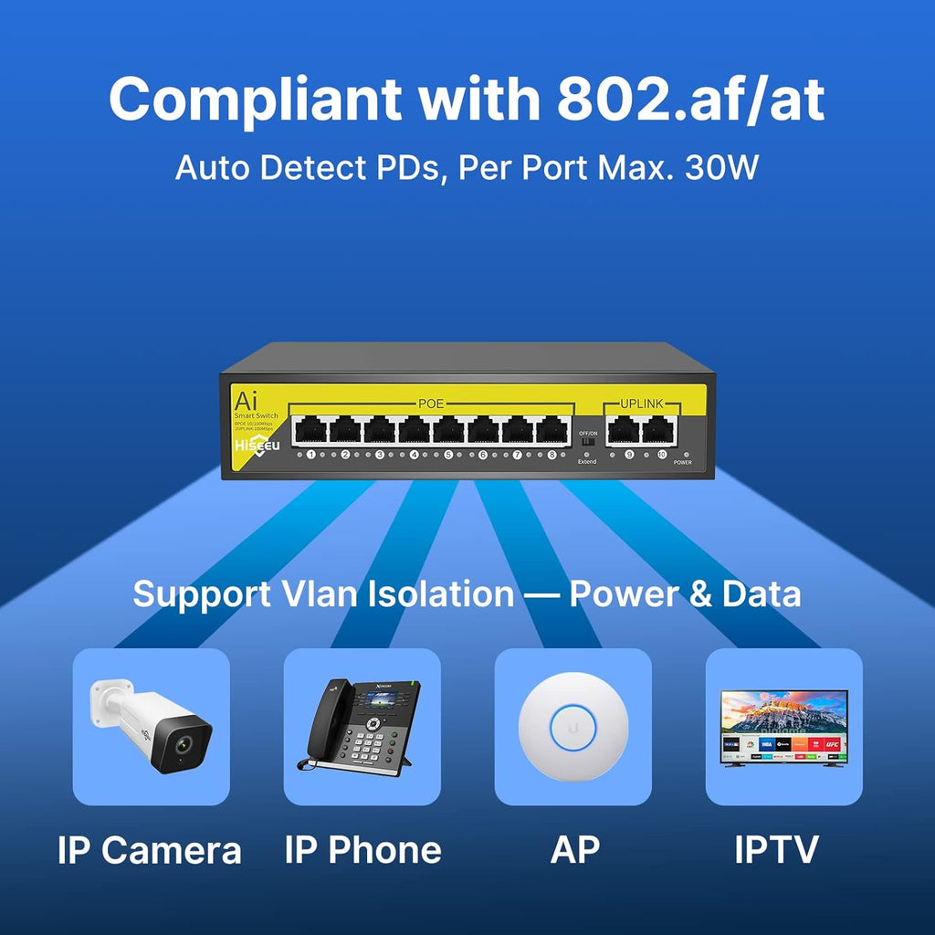 8 Port PoE Switch with 2 Ethernet Uplink Ports, 120 W, Metal Case M246834