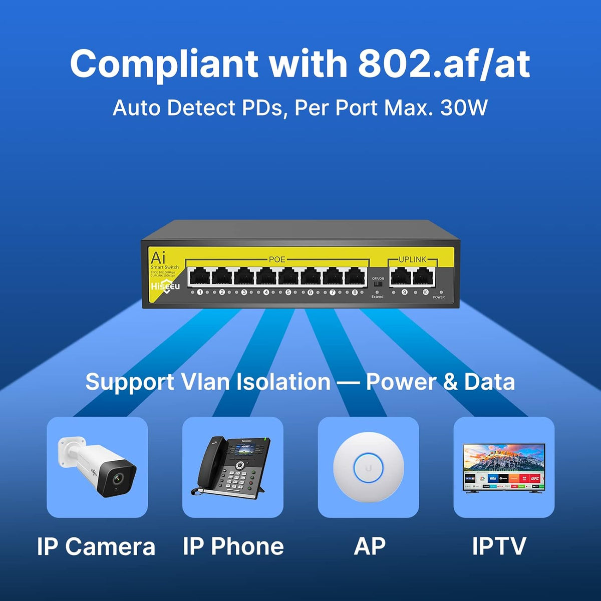 8 Port PoE Switch with 2 Ethernet Uplink Ports, 120 W, Metal Case M246834