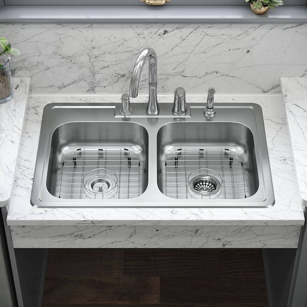 20 Gauge Stainless Steel Double Basin Drop-In Kitchen Sink M216
