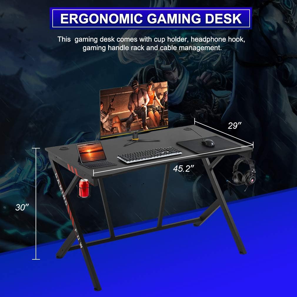 Gaming Desk 45 W x 29 D Computer Desk with Cup Holder Headphone Hook B9903