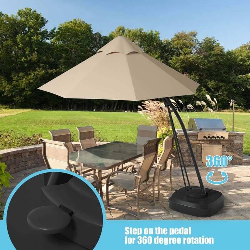 Blue 11 Feet Outdoor Cantilever Hanging Umbrella with Base and Wheels P331033