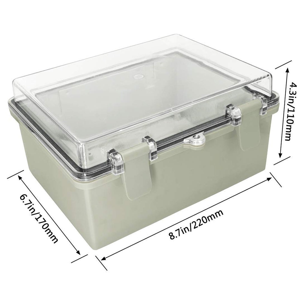 Gray ABS Plastic IP65 Junction Box with Clear Cover 8.7 x 6.7 x 4.3inch S17634