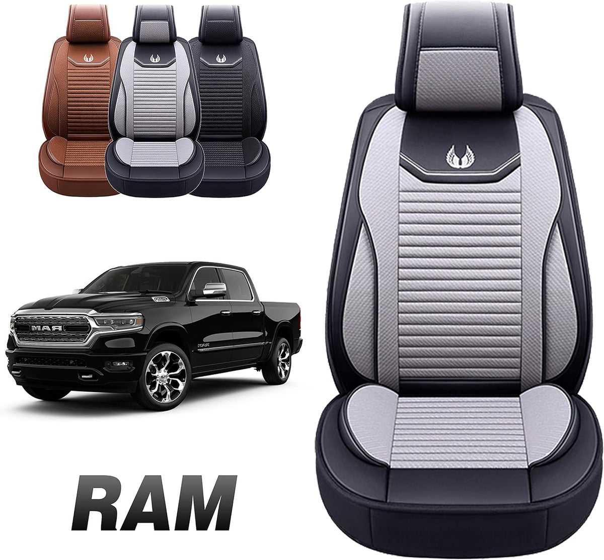 Black Faux Leather Custom Fit Seat Cover for RAM Pick-up Truck B634