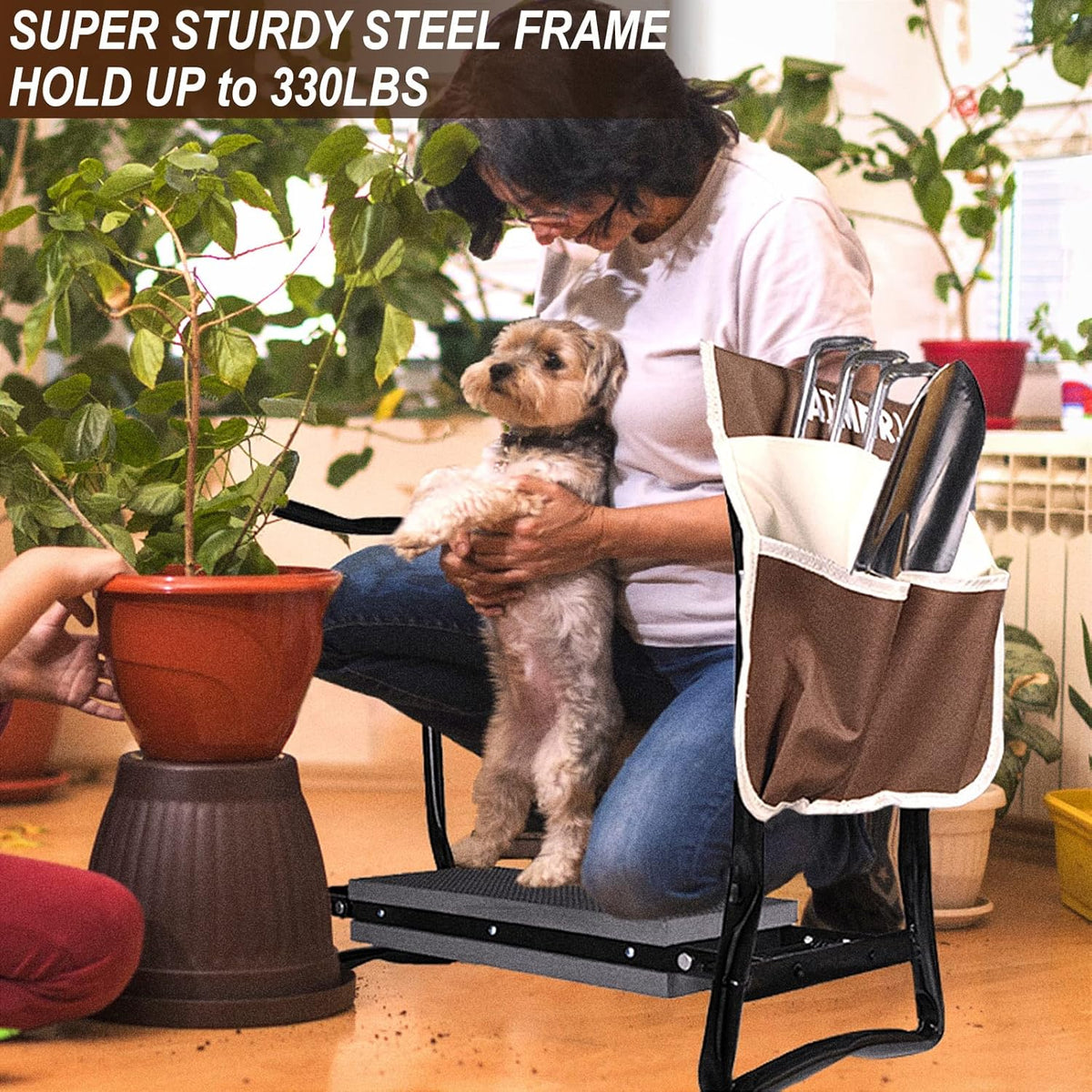Foldable Garden Kneeler Seat with Kneeling Pad and Tool Bags G719790
