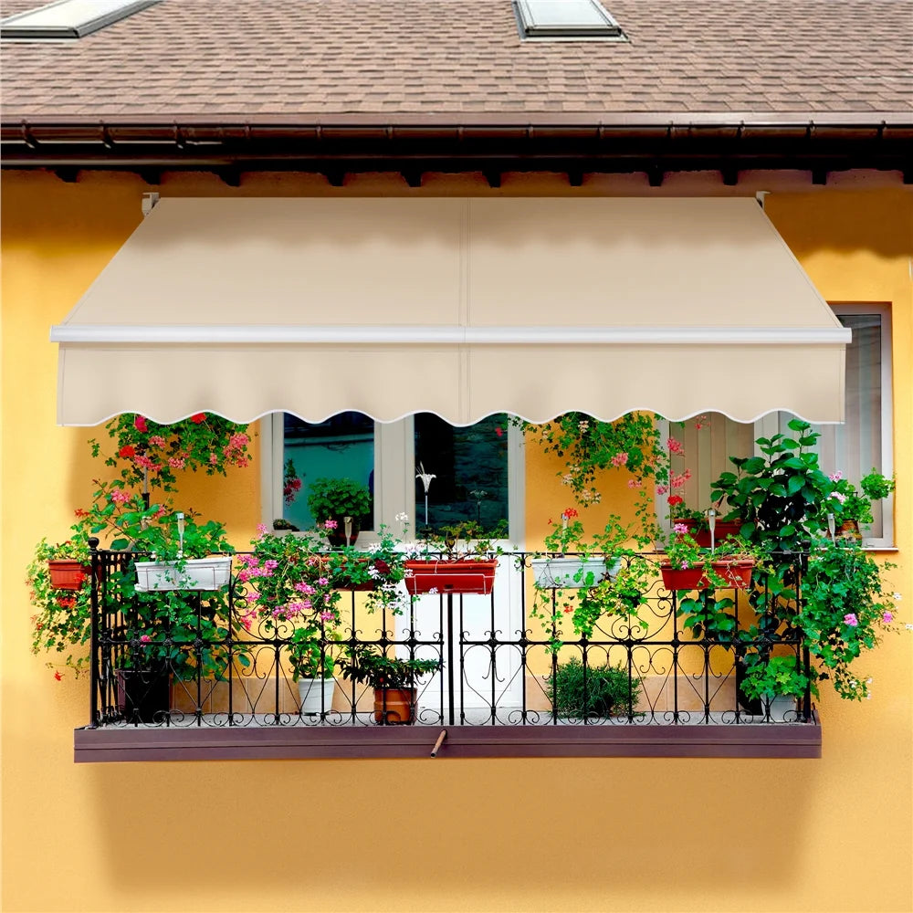 Beige Retractable Patio Sun Shade Awning with Hand Crank C832344