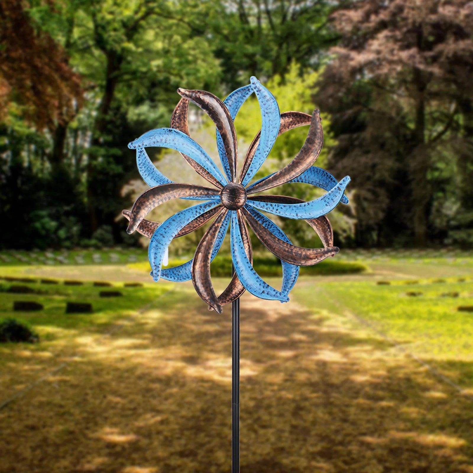 Blue Flower Metal Stake Wind Spinner K64342