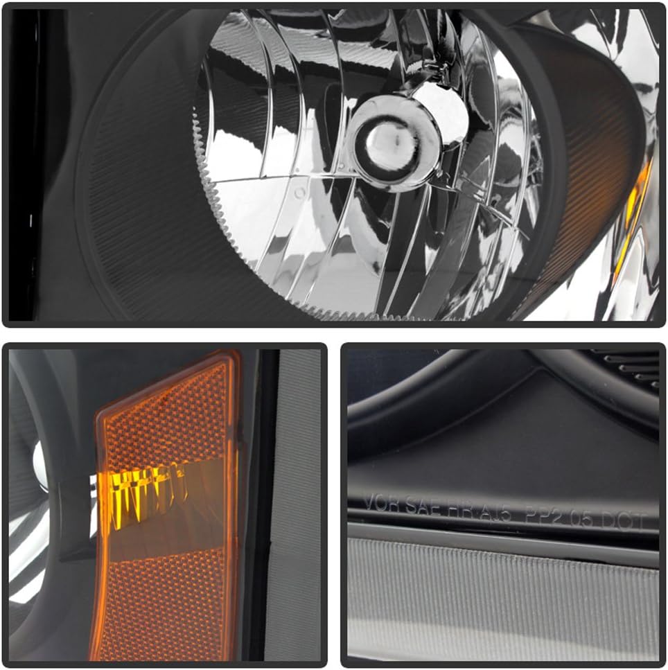 Black 2005-2007 Dodge Dakota Headlights Headlamps Pair W3427