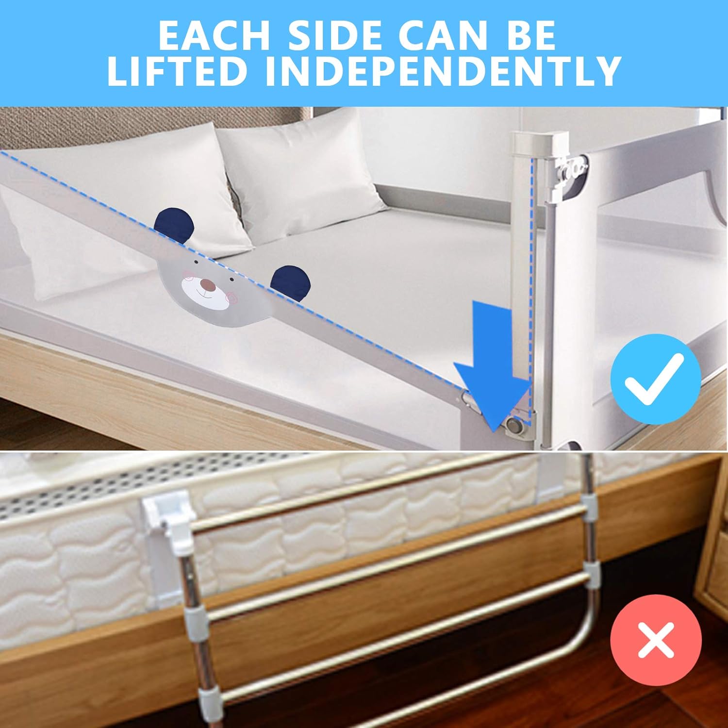 Extra Tall Safety Bed Guard for Kids, Collapsible Double Lock, Fits Queen Size Bed (1 Side) J854798